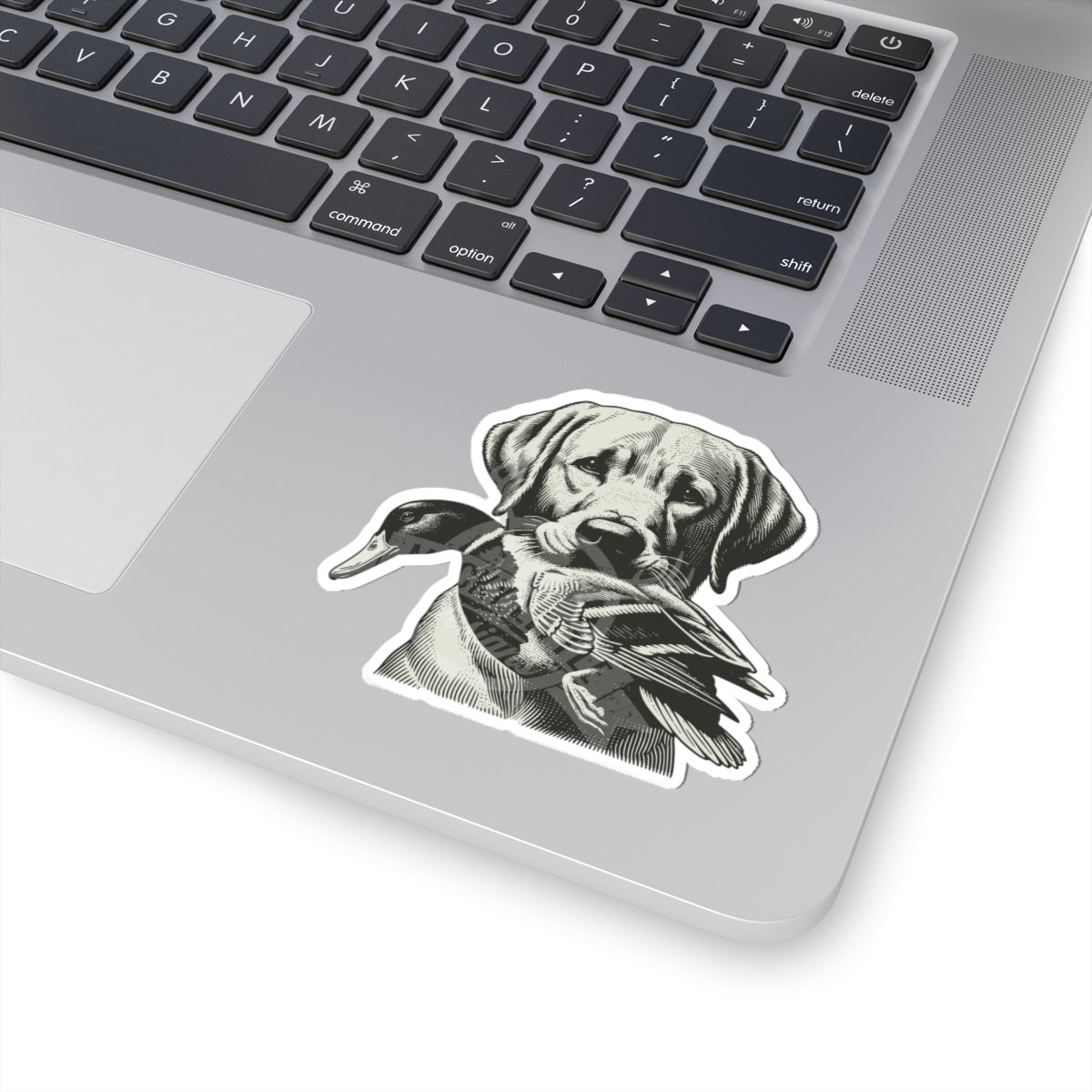 Retriever with Duck Sticker — Vintage Hunting Dog Kiss-Cut Decal