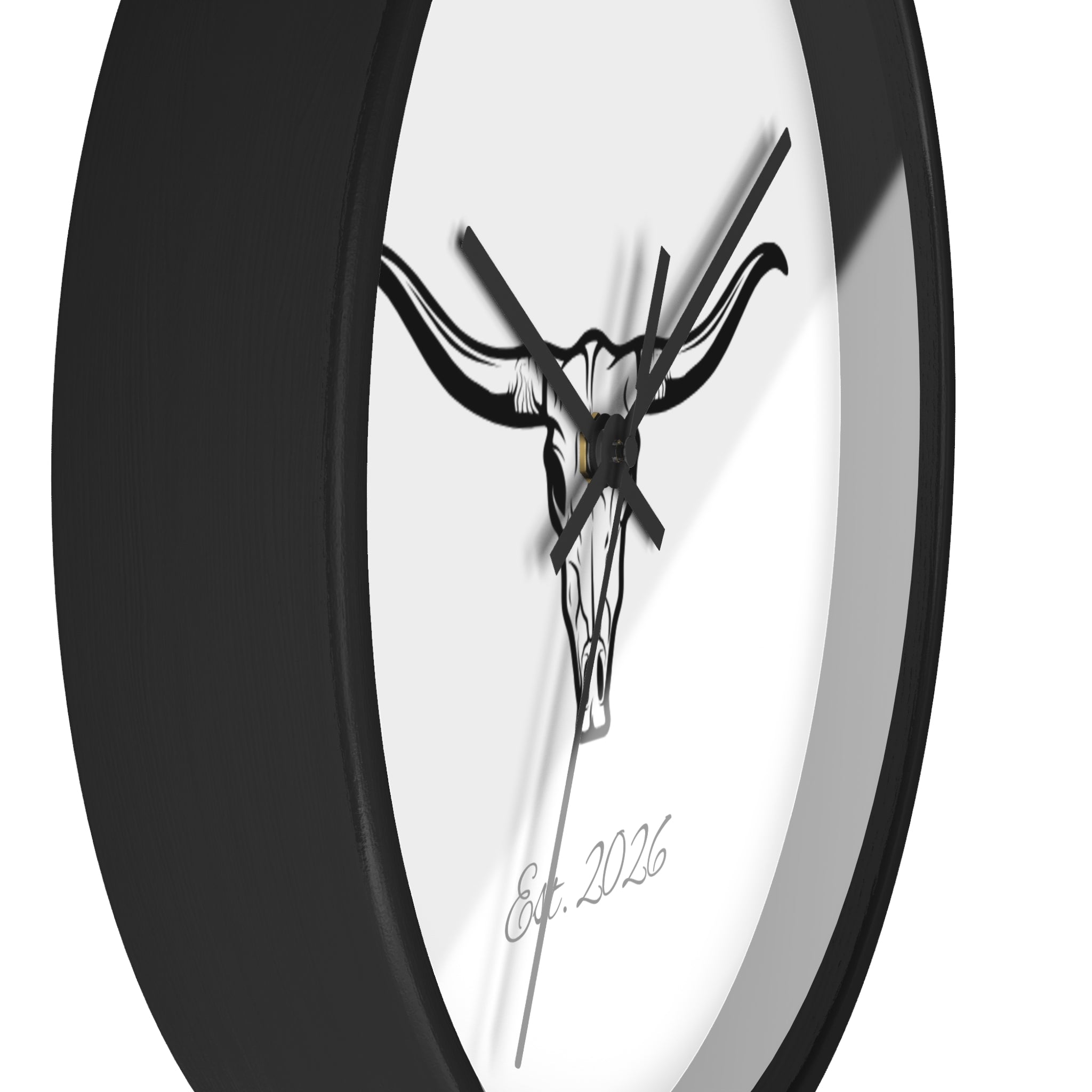 Longhorn Skull Wall Clock — Minimalist Western ‘Est. 2026’ Decorative Clock