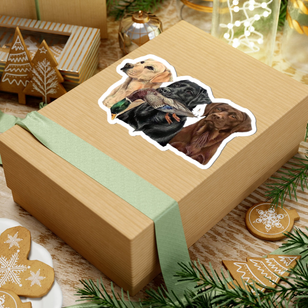 Hunting Labrador Trio Kiss-Cut Sticker — Retriever Dogs with Duck