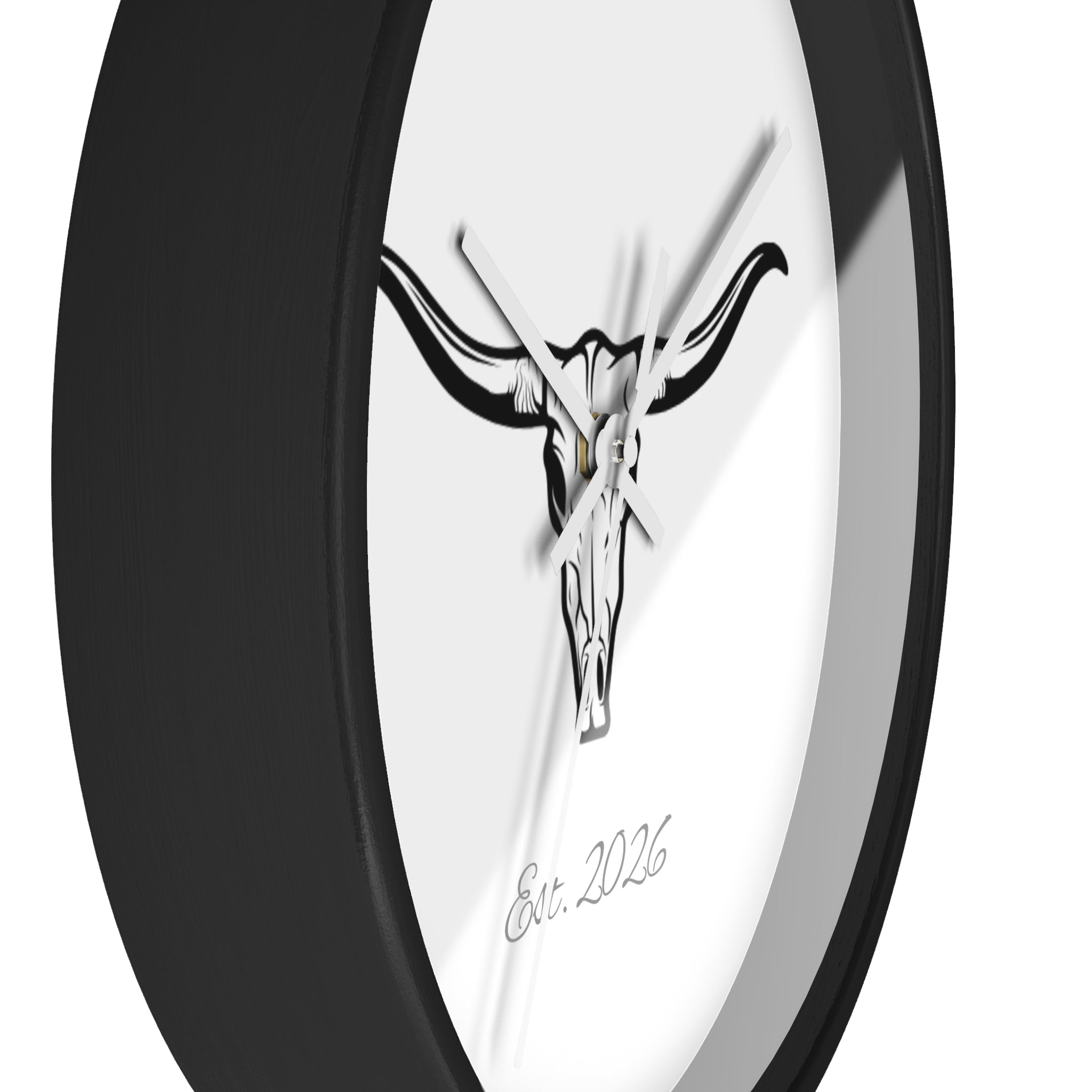 Longhorn Skull Wall Clock — Minimalist Western ‘Est. 2026’ Decorative Clock