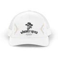 Whiskey River Retro Trucker Hat — Vintage Western Skull Logo Mesh Cap