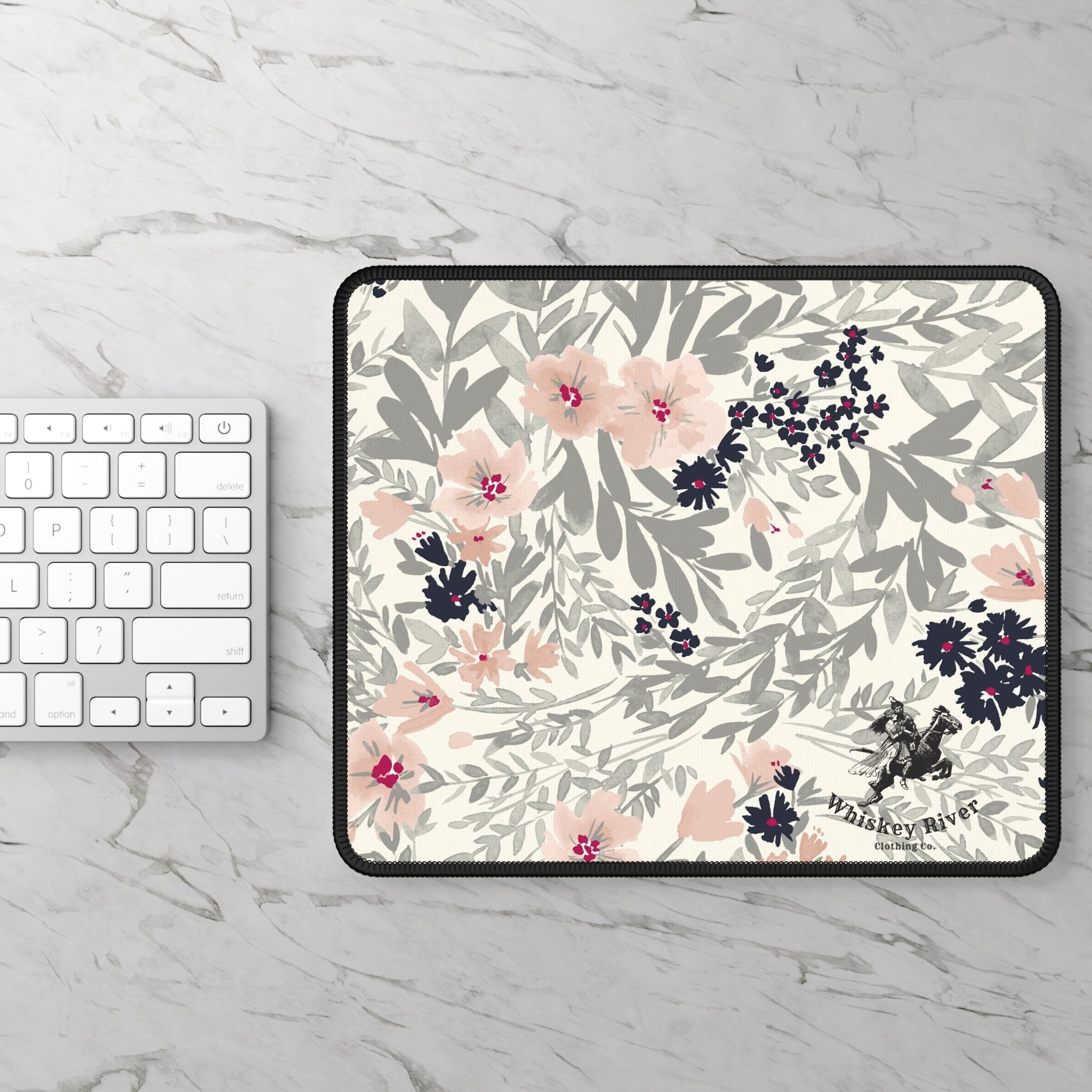 Floral Gaming Mouse Pad — Pink & Gray Botanical Desk Mat