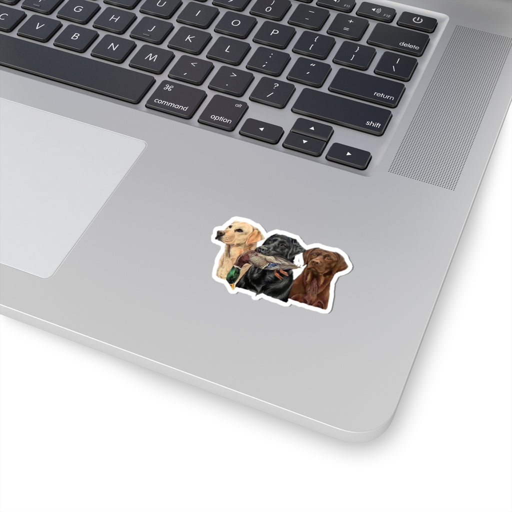 Hunting Labrador Trio Kiss-Cut Sticker — Retriever Dogs with Duck