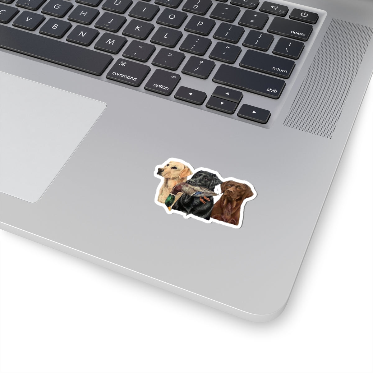 Hunting Labrador Trio Kiss-Cut Sticker — Retriever Dogs with Duck