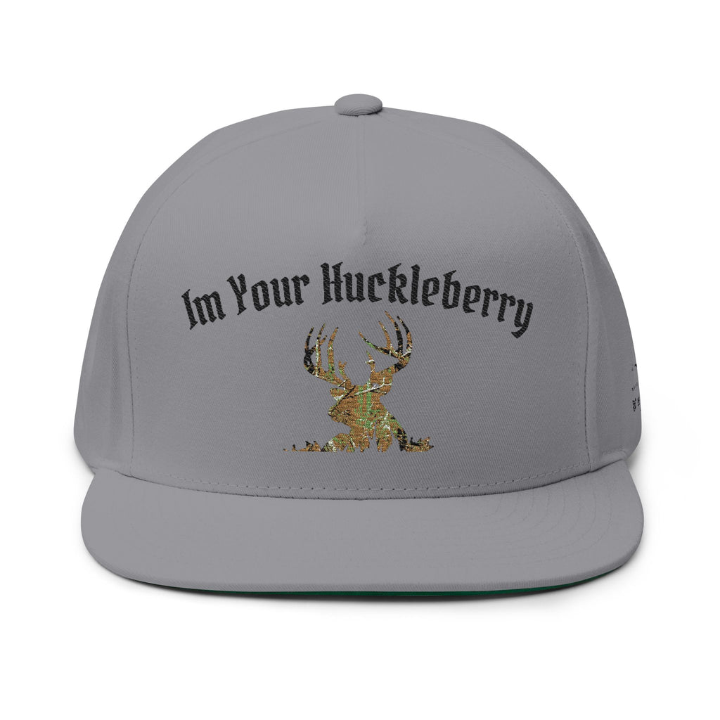 Embroidered 'I'm Your Huckleberry' Flat Bill Cap — Camo Buck Snapback Hat