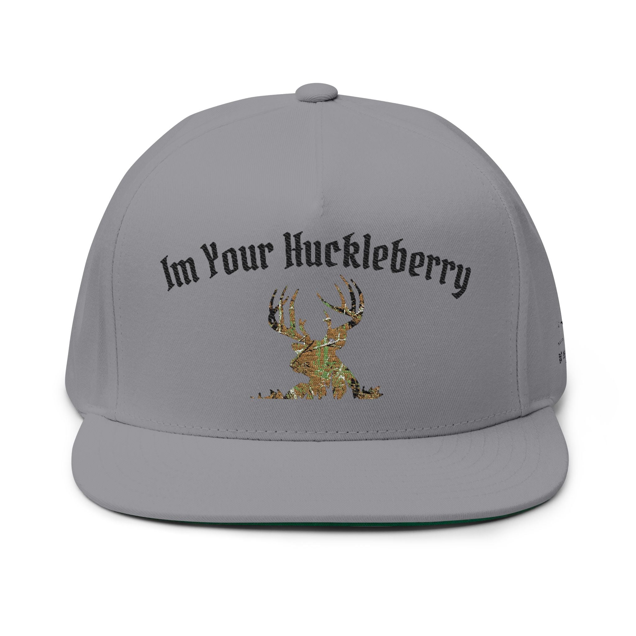 Embroidered 'I'm Your Huckleberry' Flat Bill Cap — Camo Buck Snapback Hat